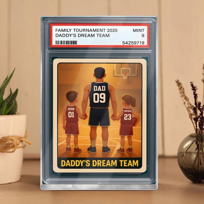 Fathers Day Gift Basketball No 1 Dad Grandpa Man And Kids Trading Card Style Personalized Acrylic Block Plaque