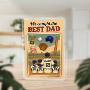 Baseball Dad and Kids Name Custom Figure Baseball Dad Gifts for Fathers Day Acrylic Block Plaque
