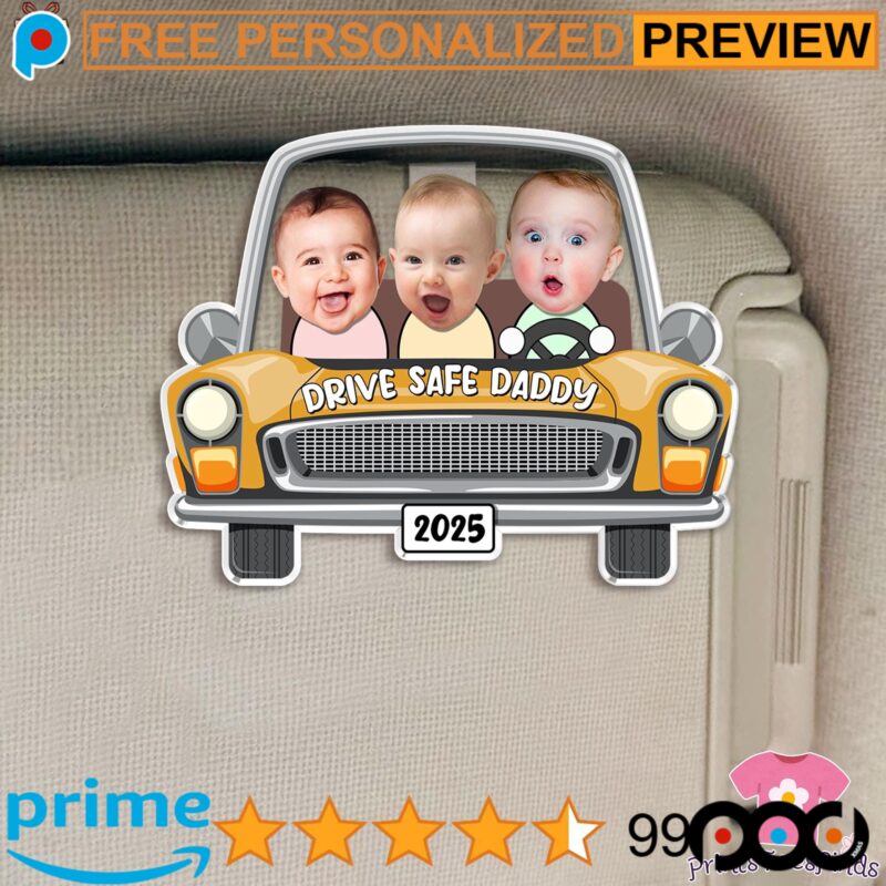 Drive Safe Daddy Kids Face Toy Car Fathers Day Gift Custom Photo Car Visor Clip