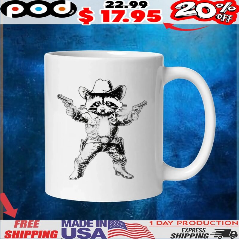 Cowboy raccoon with gun funny t shirt