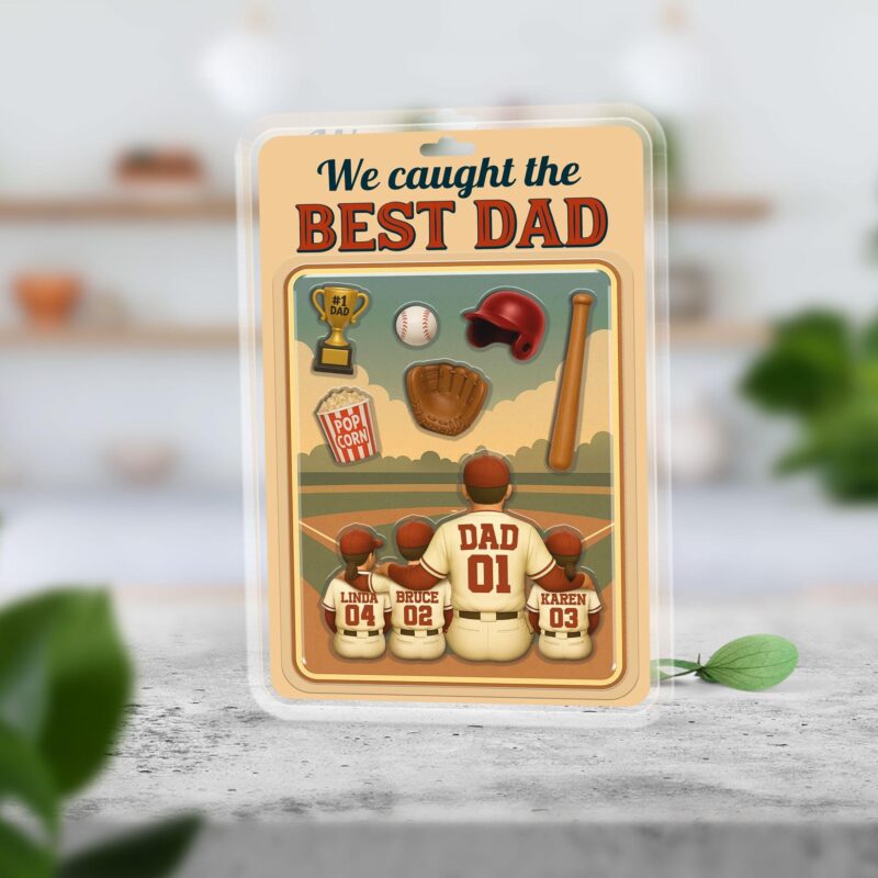 Baseball Dad and Kids Name Custom Figure Baseball Dad Gifts for Fathers Day Acrylic Block Plaque