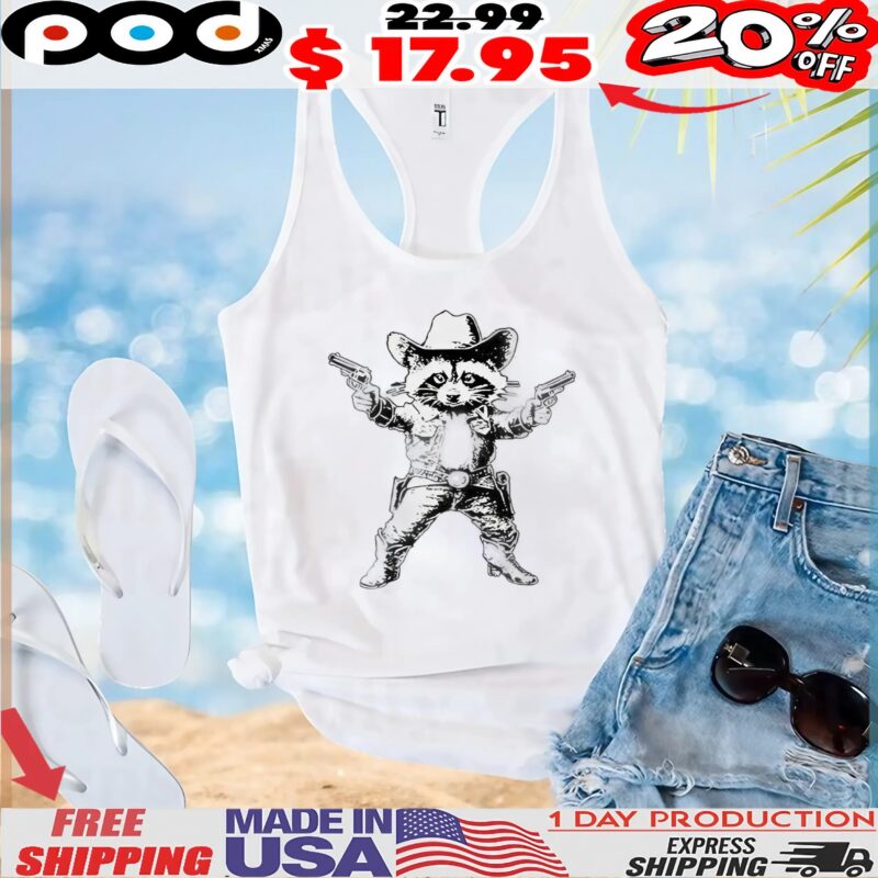 Cowboy raccoon with gun funny t shirt