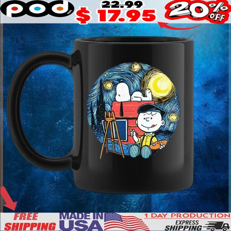 Charlie Brown Vincent Van Gogh painting a starry night with Snoopy painting the night shirt Charlie Brown Vincent Van Gogh painting a starry night with Snoopy painting the night shirt
