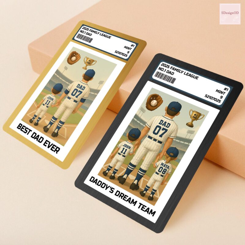 Personalized Father's Day Gift No 1 Dad and Kids Baseball Trading Card 2D Style Wallet Card