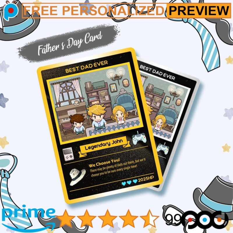Custom Pokemon Pixel Gamer Best Dad Ever Father's Day Card Custom Pokemon Pixel Gamer Best Dad Ever Father's Day Card