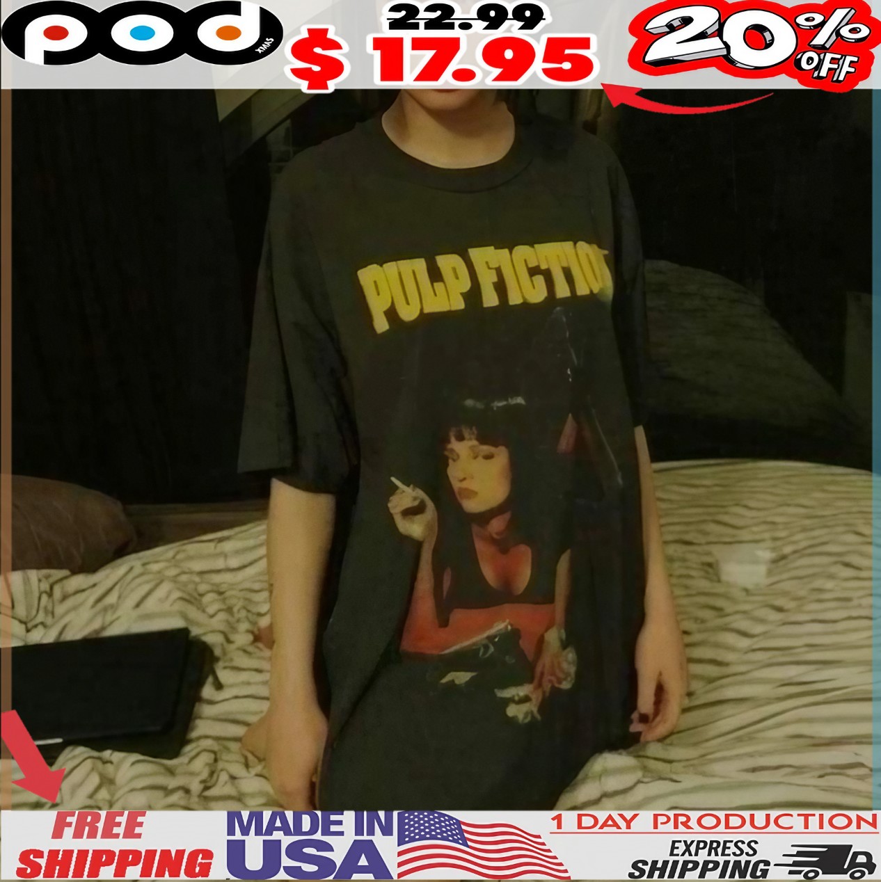 Alice Pagani wearing Pulp Fiction t shirt Alice Pagani wearing Pulp Fiction t shirt