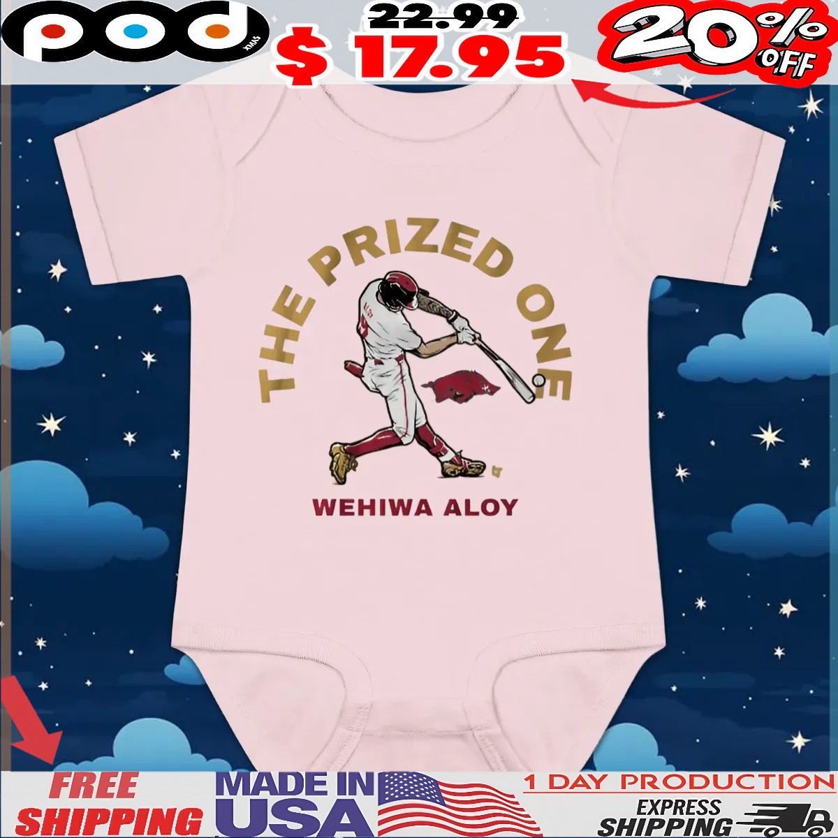 Arkansas Baseball Wehiwa Aloy The Prized One Mascot T Shirt