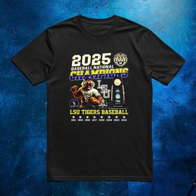 Lsu Tigers Baseball 8x National Champions 2025 Mascot T Shirt