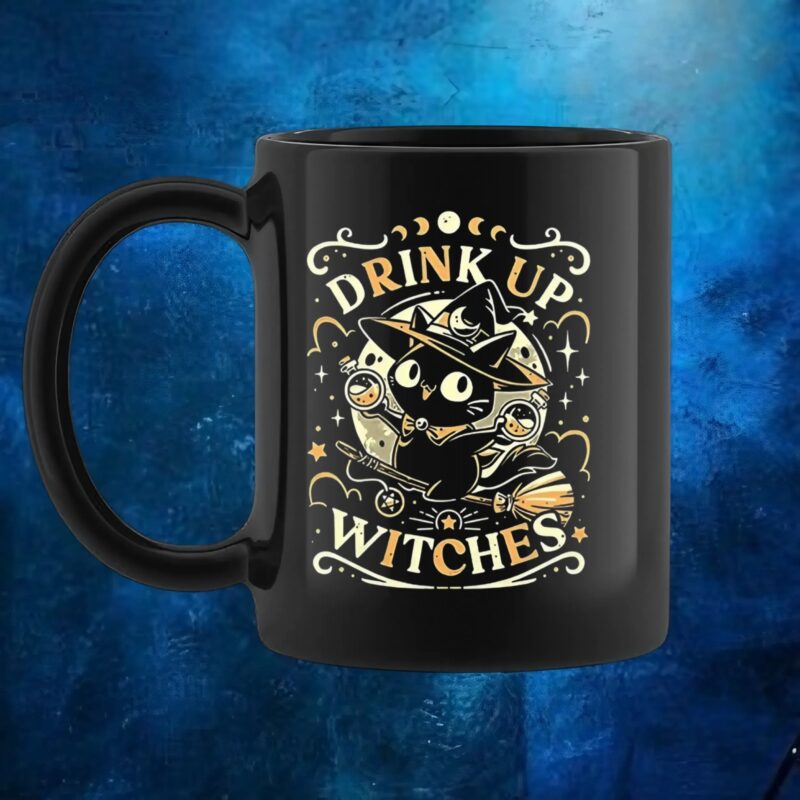 Cat drink up a witches t shirt