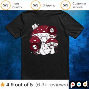 Ghost Cat Mushrooms Skull T Shirt