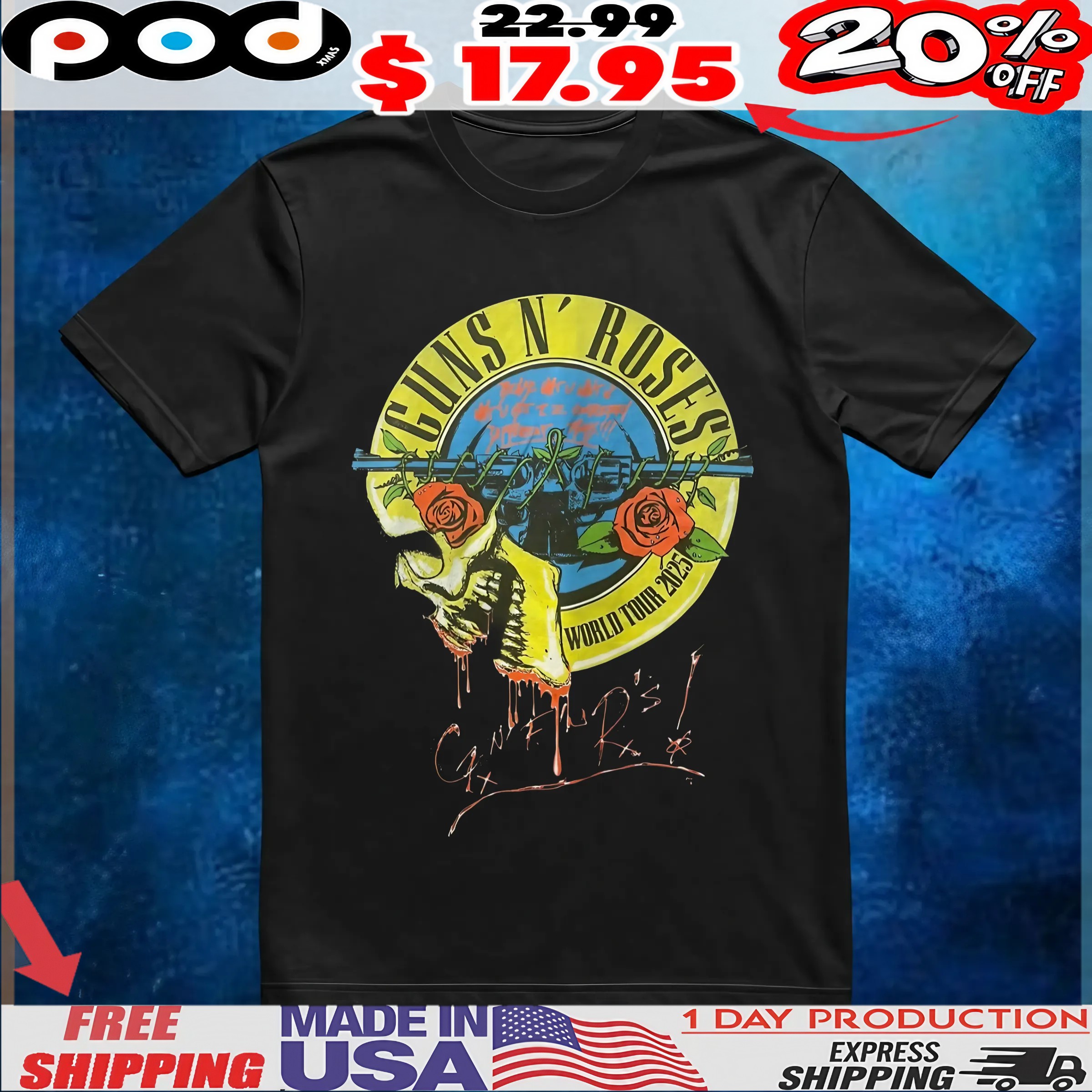 Guns N' Roses 2025 World Tour Skull T shirt Guns N' Roses 2025 World Tour Skull T shirt
