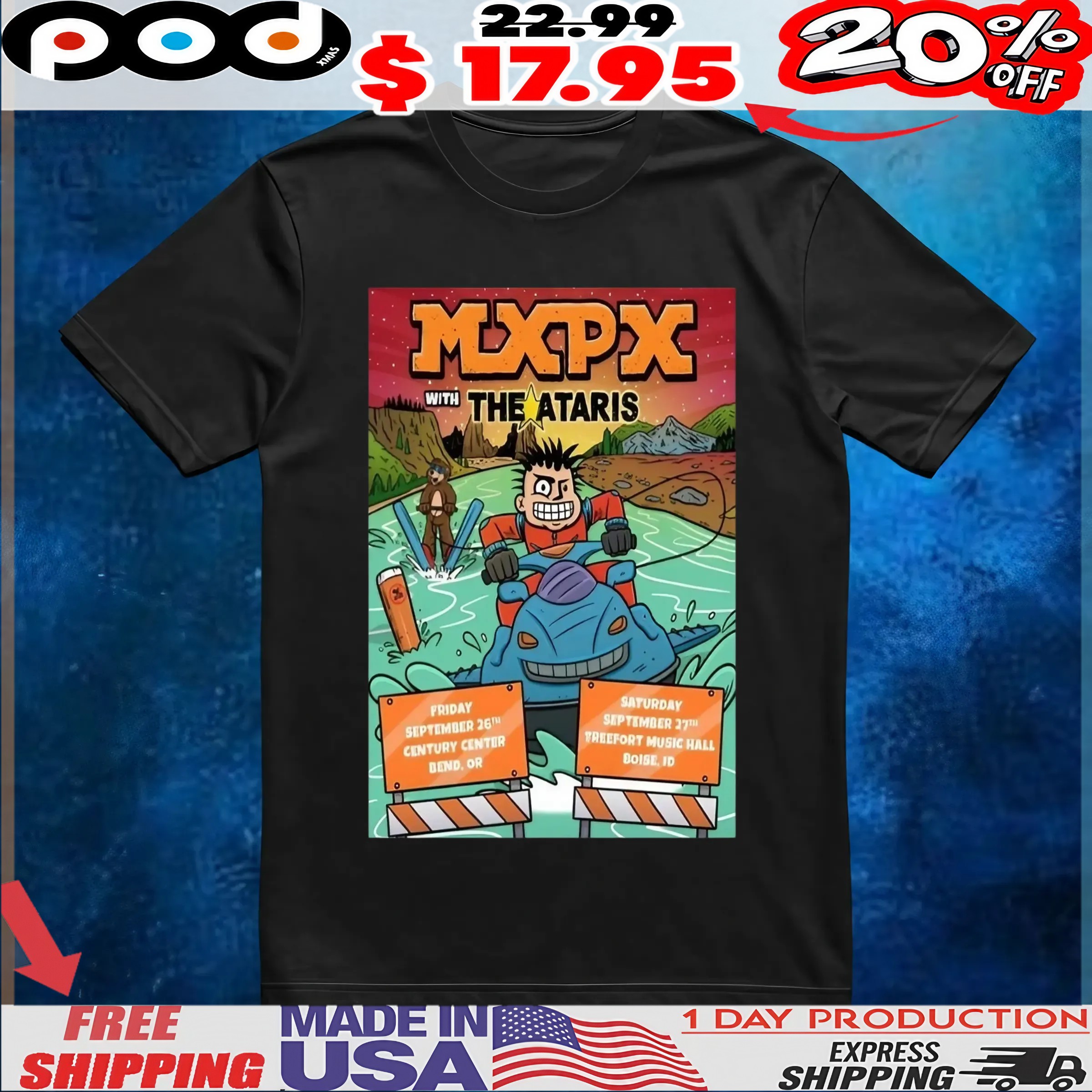 MXPX Sept 26 Century Center Bend OR and Sept 27 Treefort Music Hall Boise ID Poster T Shirt