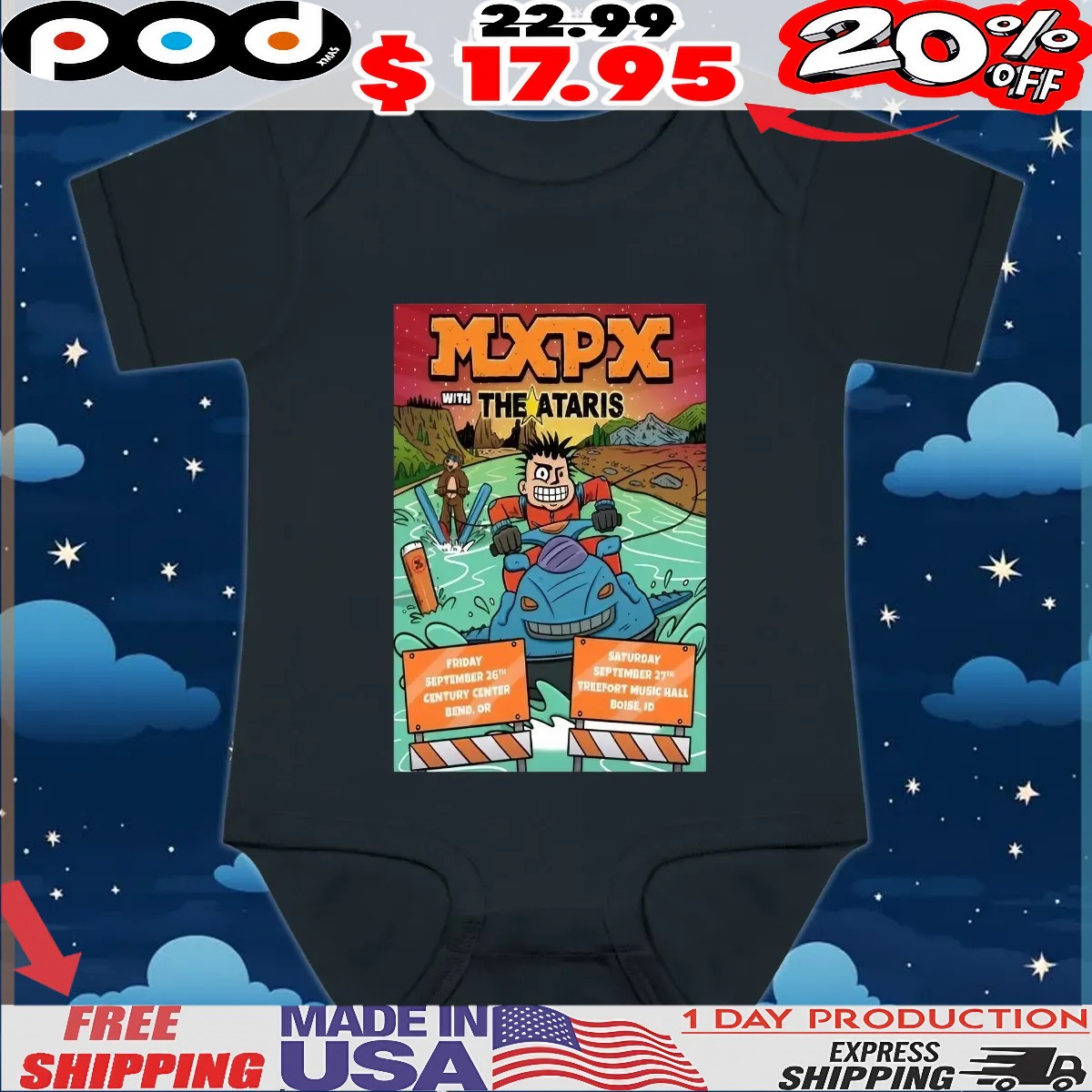 MXPX Sept 26 Century Center Bend OR and Sept 27 Treefort Music Hall Boise ID Poster T Shirt