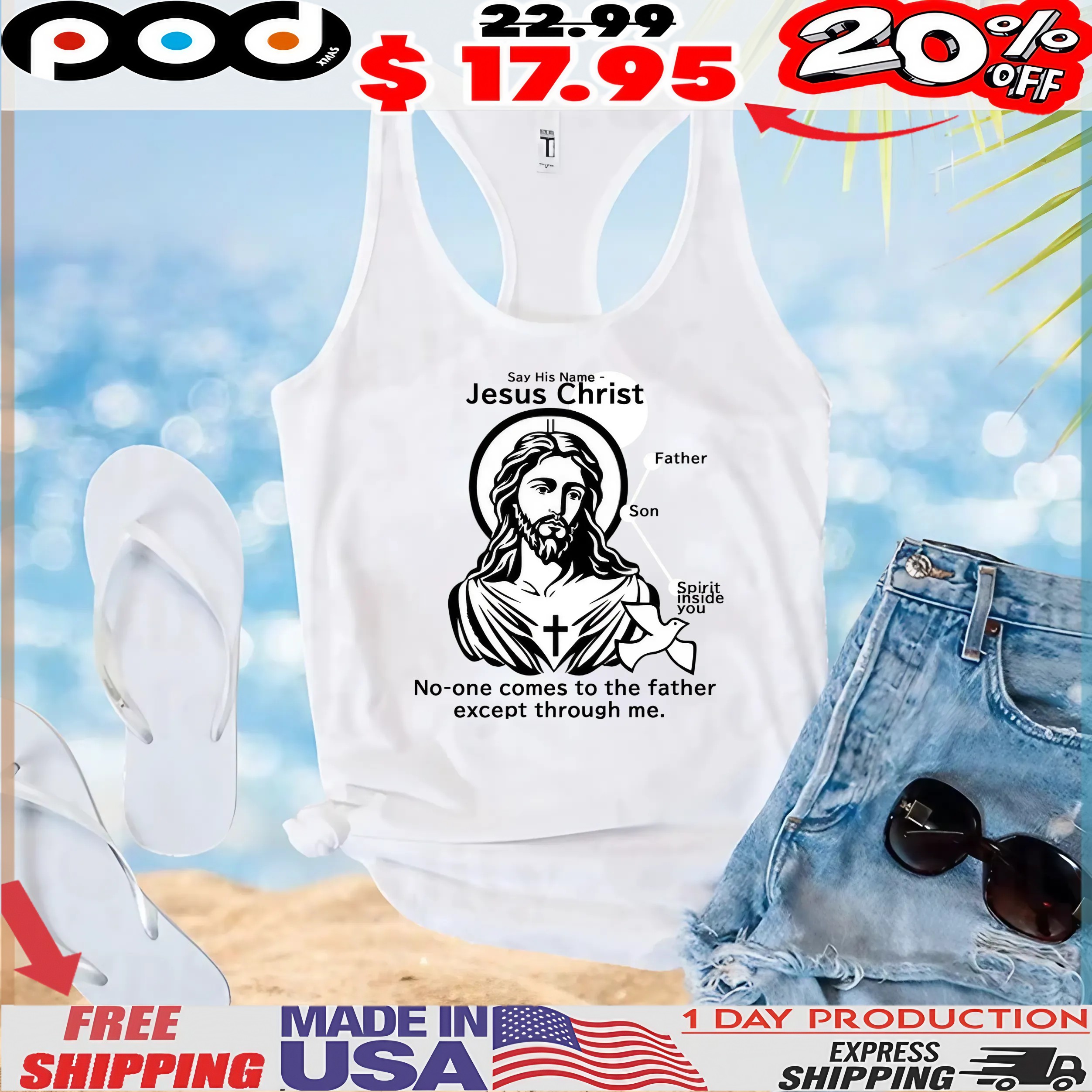 Say His Name Jesus Christ No-one Comes To The Father Except Through Me Father Son Spirit Inside You T Shirt