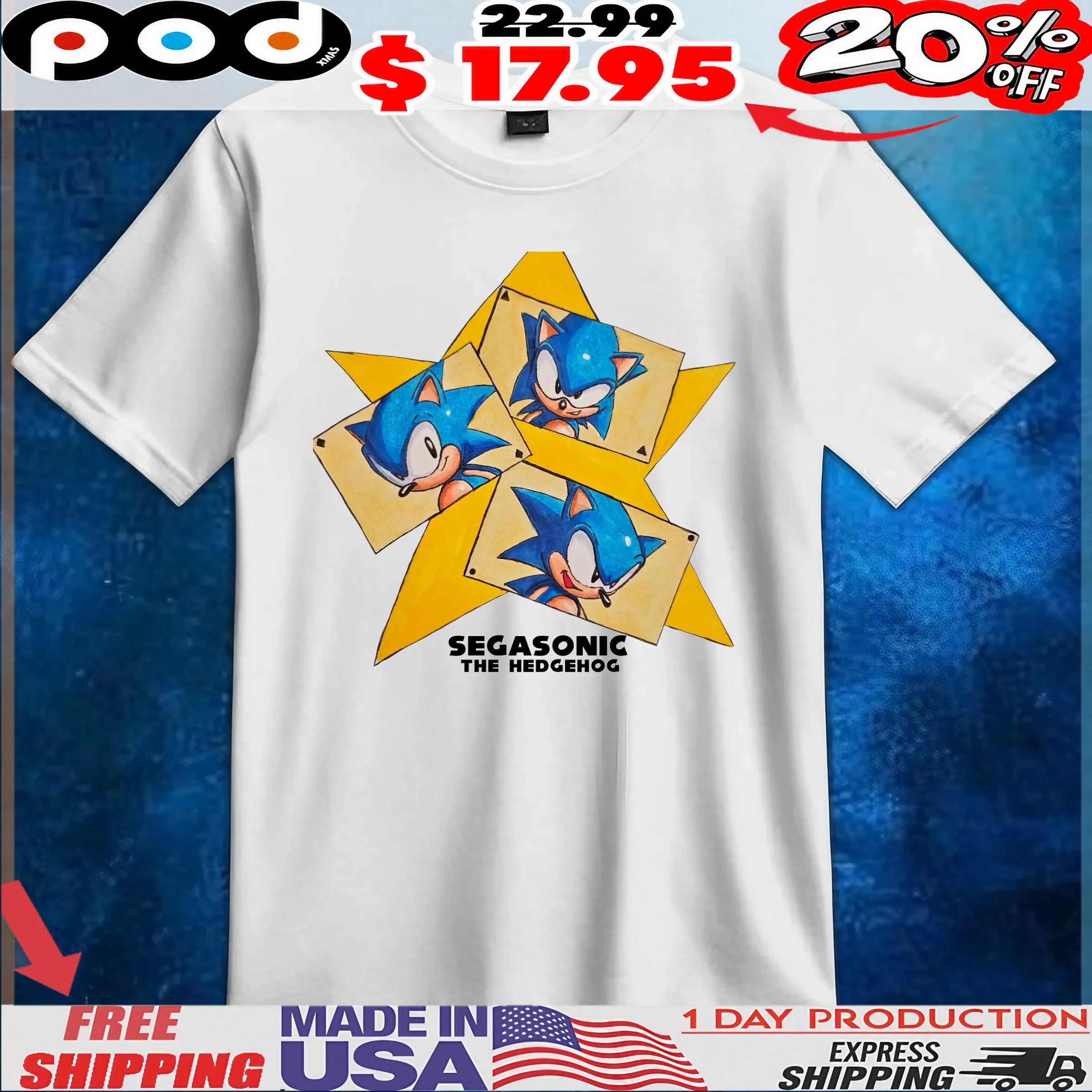 Segasonic The Hedgehog Star T Shirt