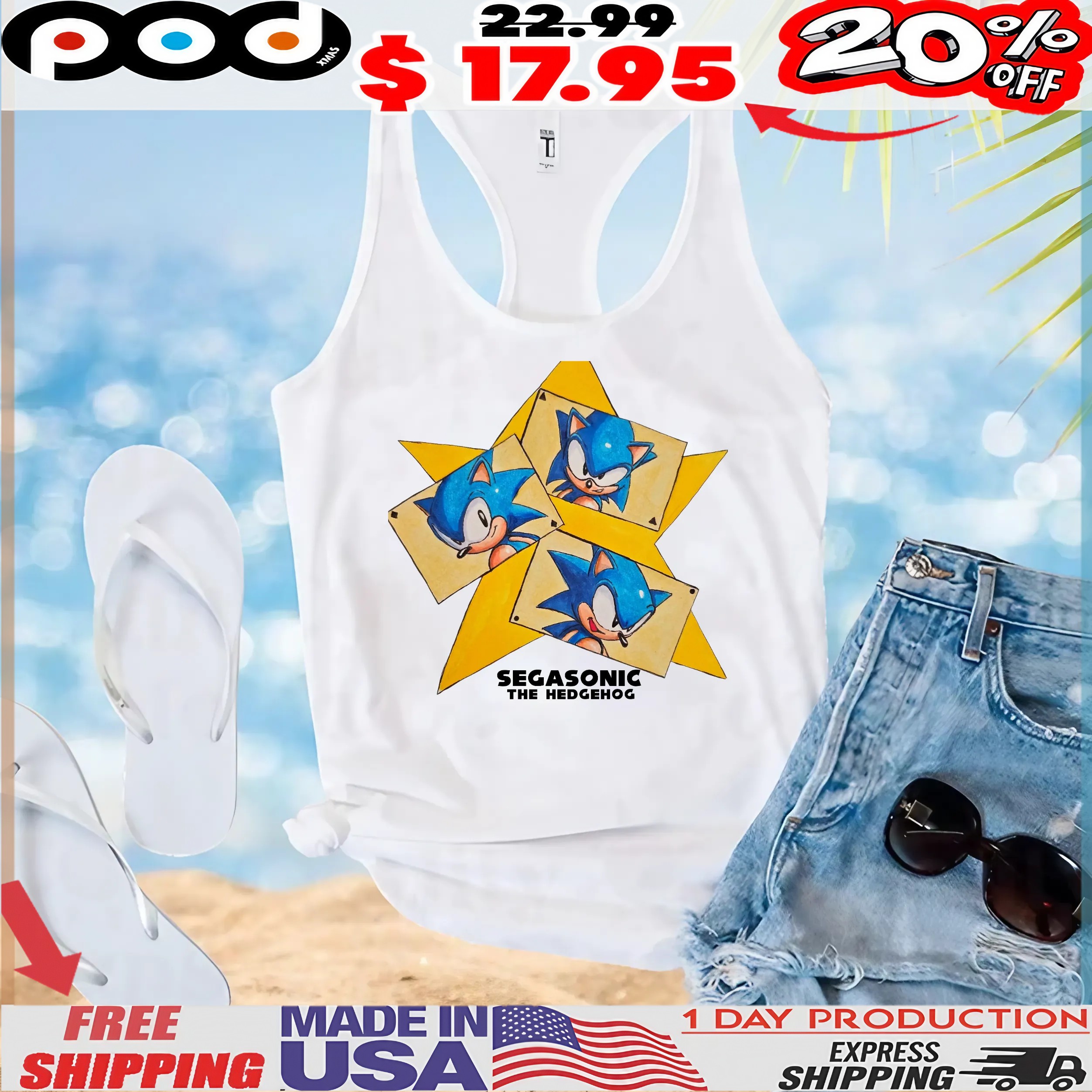 Segasonic The Hedgehog Star T Shirt