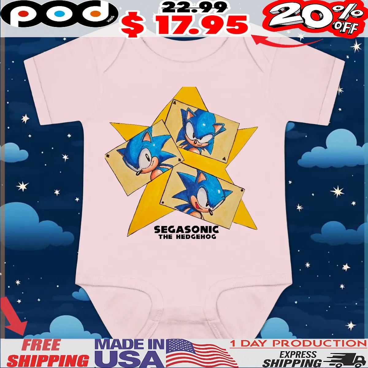 Segasonic The Hedgehog Star T Shirt