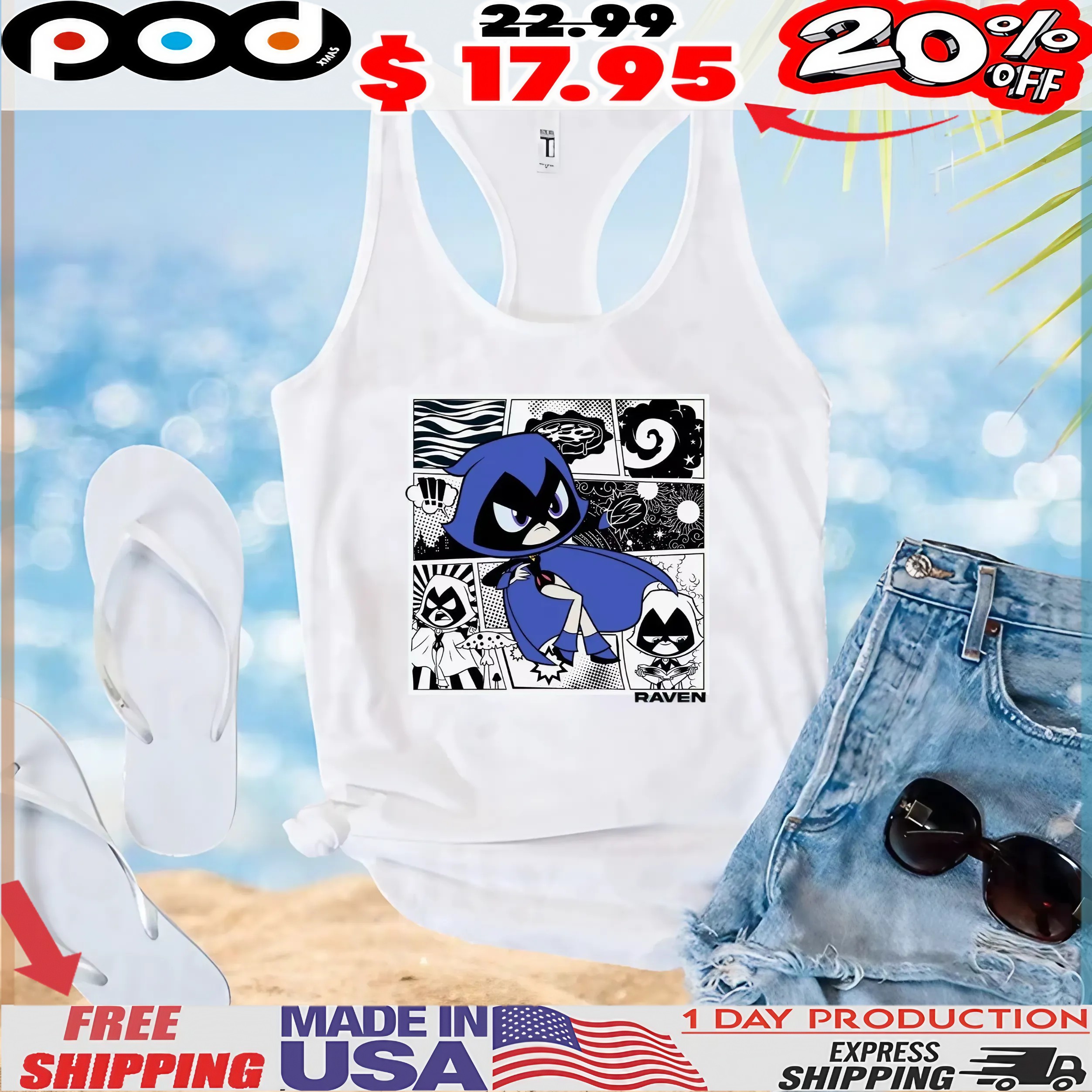 Teen Titans Go! Raven Comic Super Hero Collage T Shirt