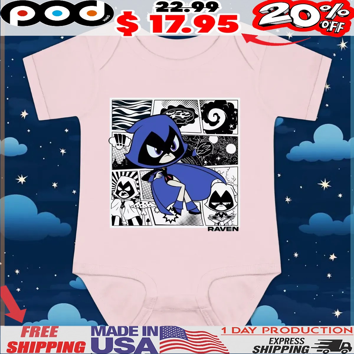 Teen Titans Go! Raven Comic Super Hero Collage T Shirt