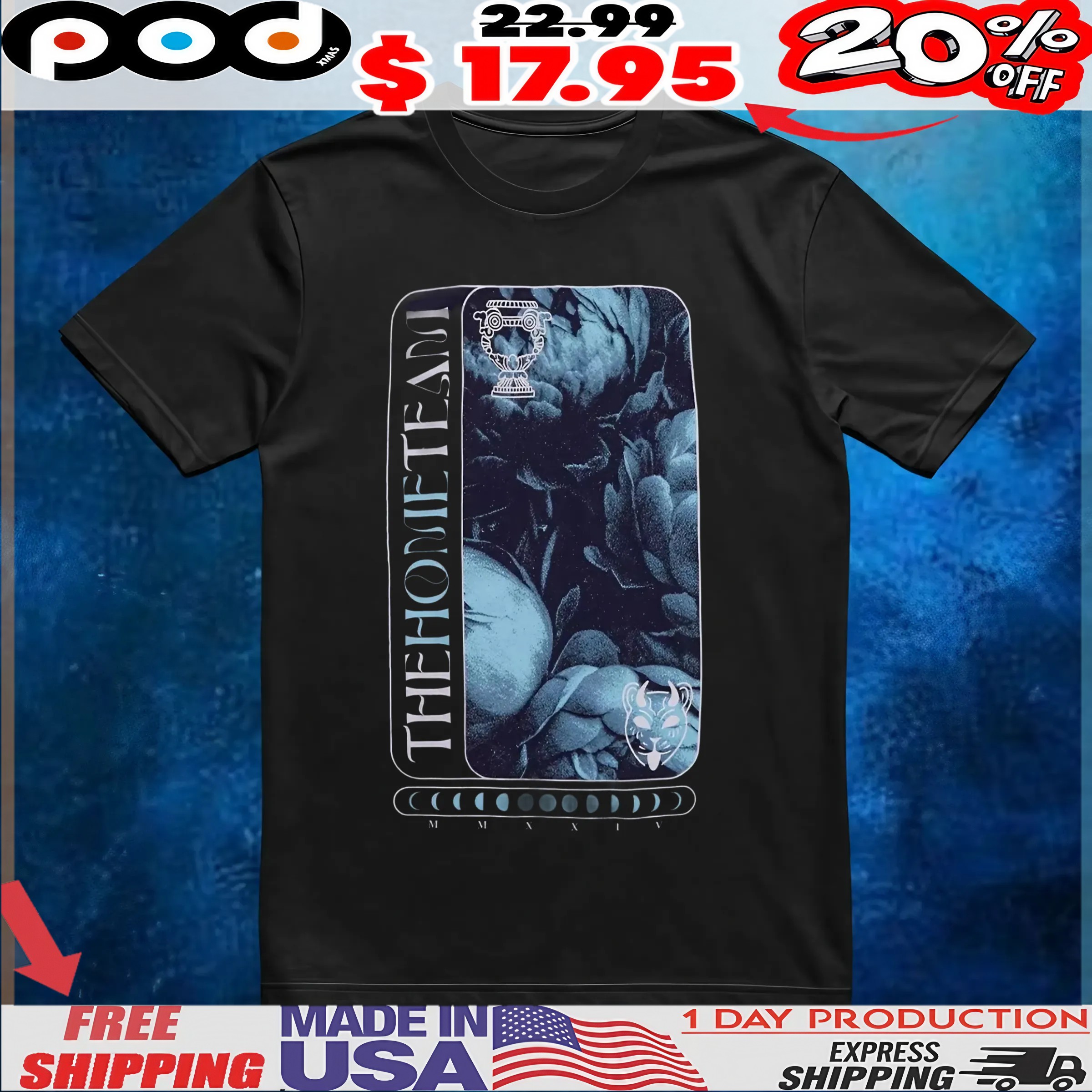 The Home Team Flowers AND Moon Phases Vintage T Shirt