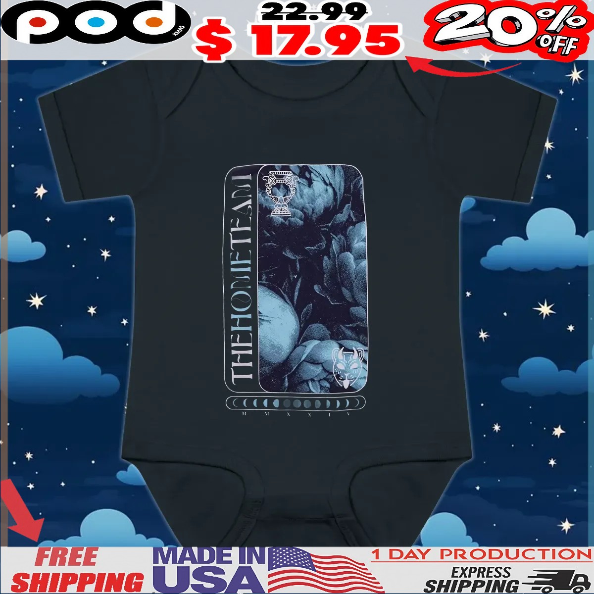 The Home Team Flowers AND Moon Phases Vintage T Shirt