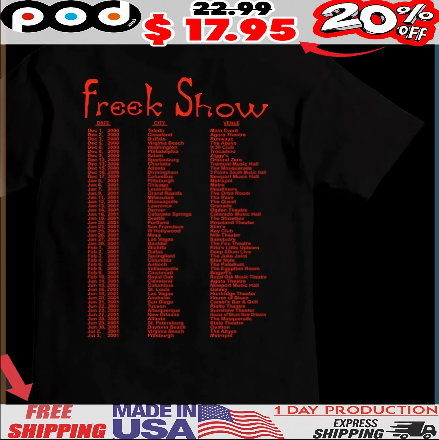 Twiztid Freek Show List Tour 2025 2 Sides T shirt