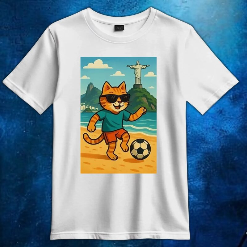 Cat playing football t shirt