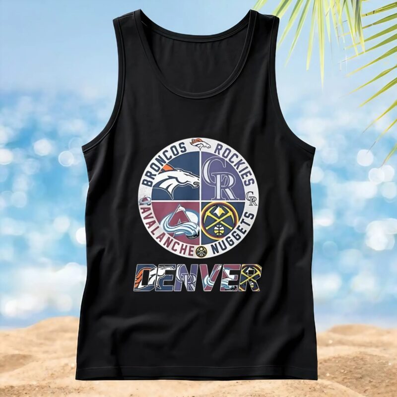 Denver Broncos Denver Nuggets Colorado Avalanche and Colorado Rockies sports team logo t shirt