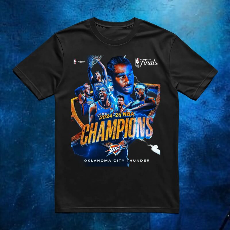 2025 NBA Champions Poster Oklahoma City Thunder Team Celebration Art T Shirt