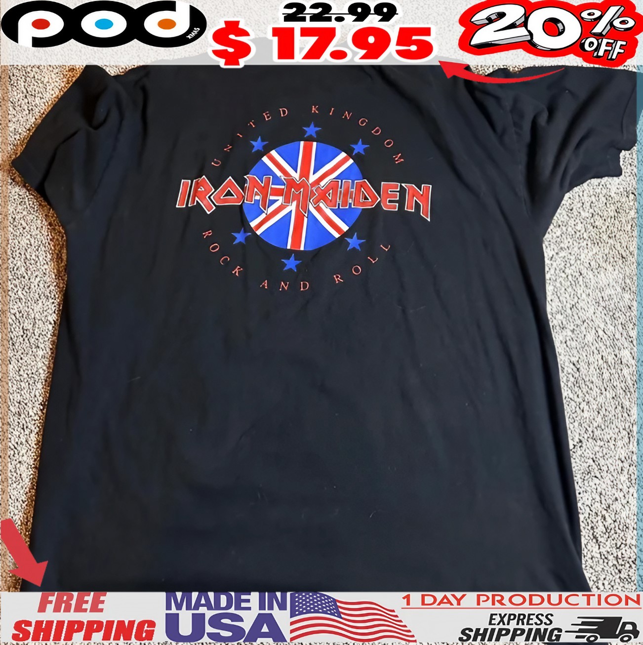 1998 Iron Miden United Kingdom Rock And Roll Flag T Shirt