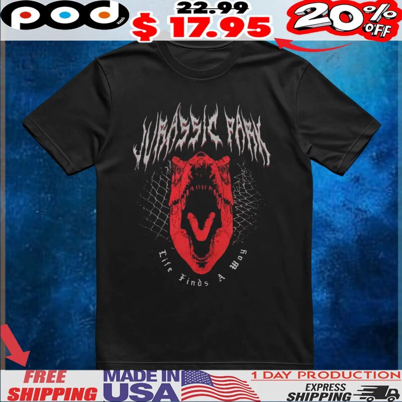 Jurassic Park Life Finds A Way Red Dinosaur T Shirt