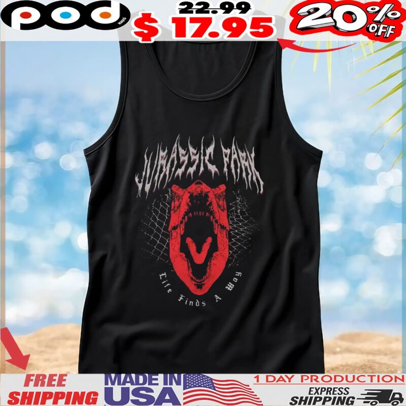 Jurassic Park Life Finds A Way Red Dinosaur T Shirt