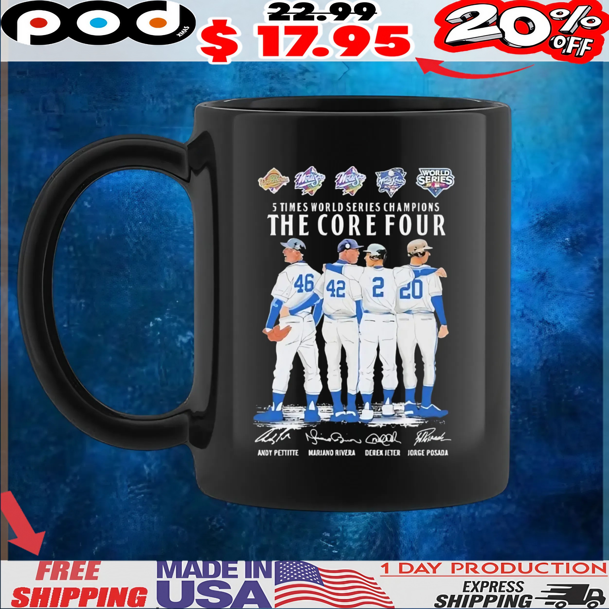 Andy Pettitte Mariano Rivera Derek Jeter And Jorge Posada New York Yankees 5 Times World Series Champions The Core Four Signatures Team T Shirt