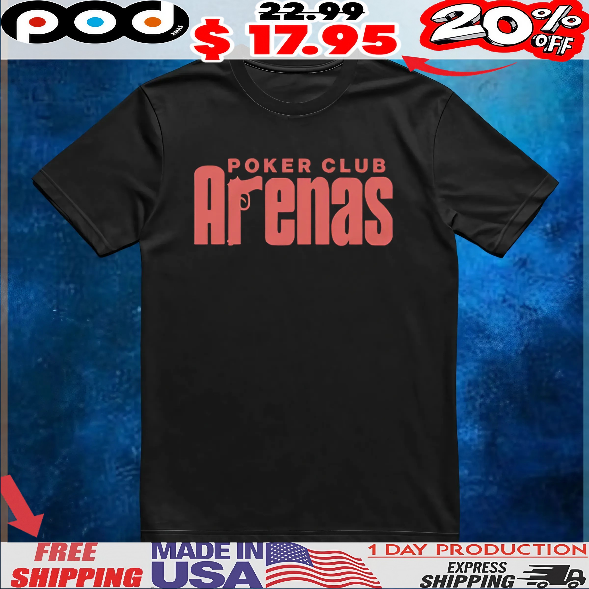 Arenas Poker Club Gun T Shirt Arenas Poker Club Gun T Shirt