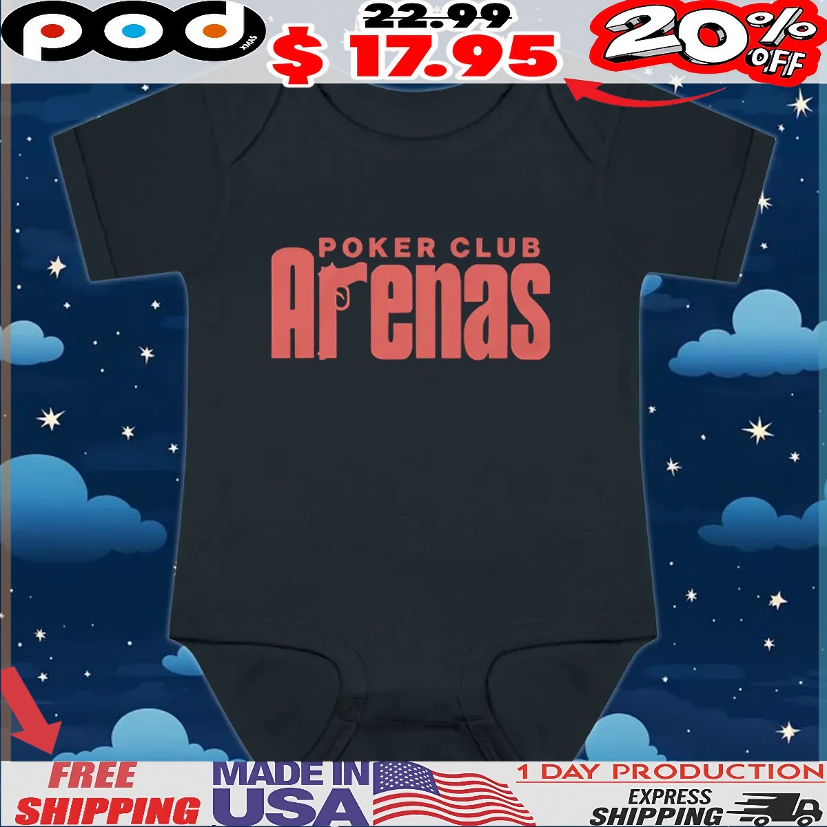 Arenas Poker Club Gun T Shirt Arenas Poker Club Gun T Shirt