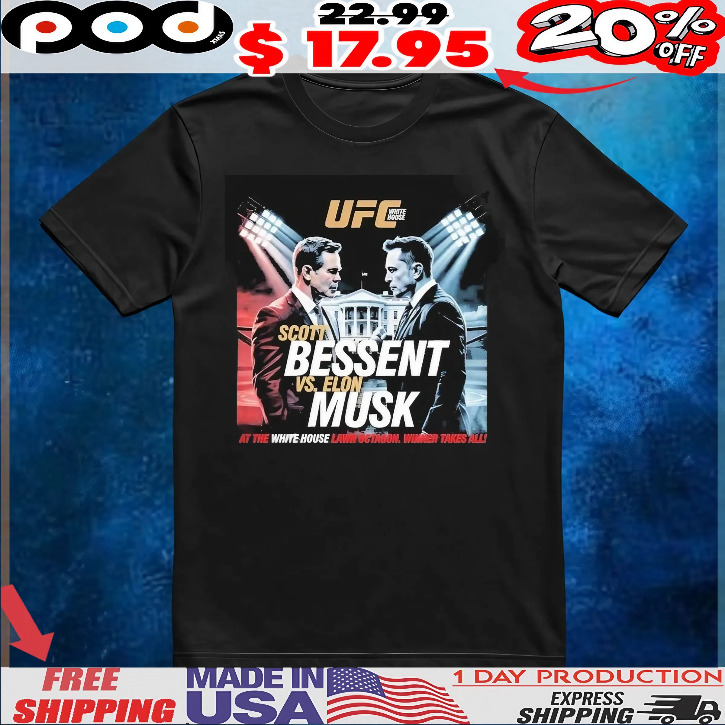 Elon Musk Vs Scott Bessent UFC At The White House Lawn Octagon Winner Takes All Stage T Shirt