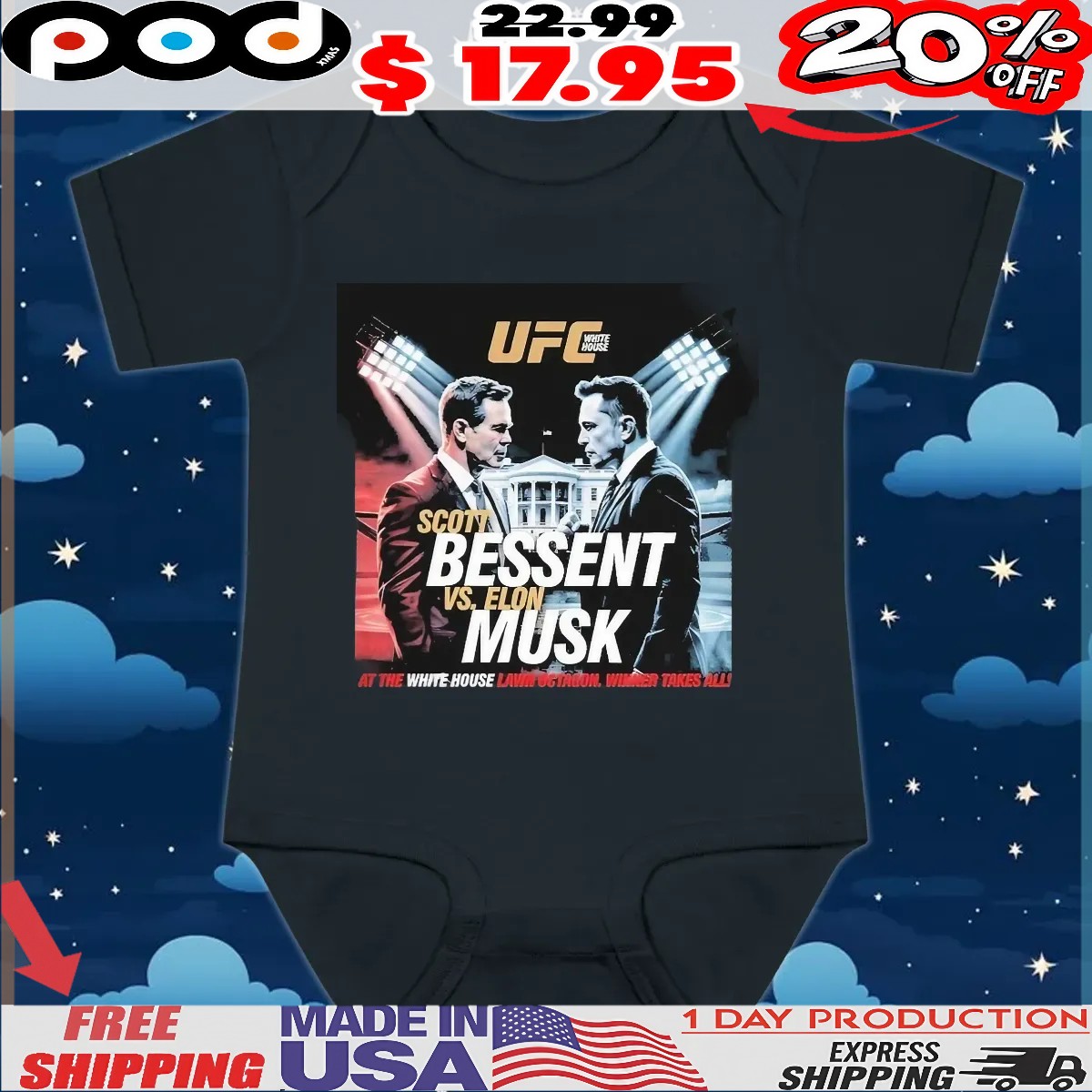 Elon Musk Vs Scott Bessent UFC At The White House Lawn Octagon Winner Takes All Stage T Shirt