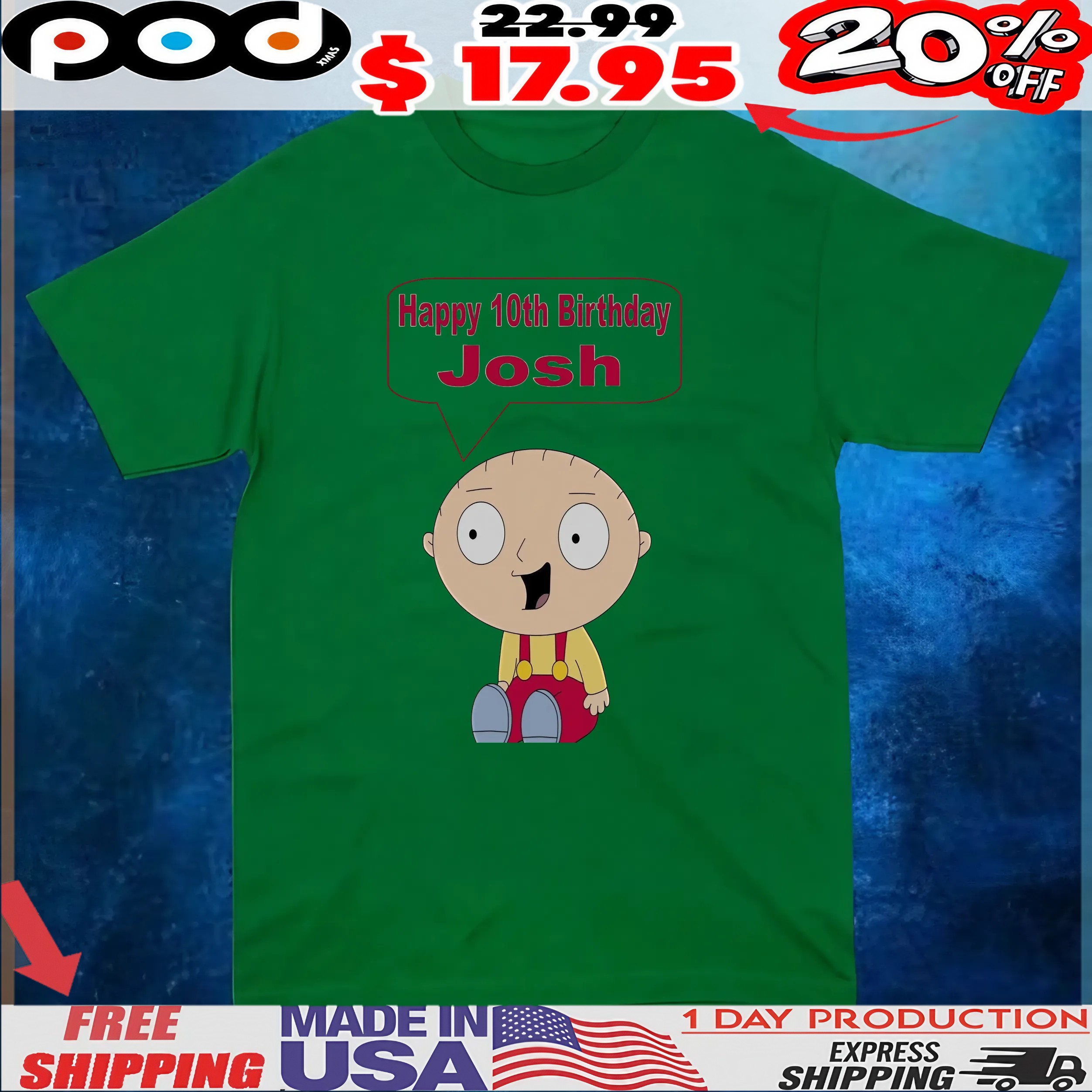 Happy 10th Birthday Josh T Shirt Happy 10th Birthday Josh T Shirt