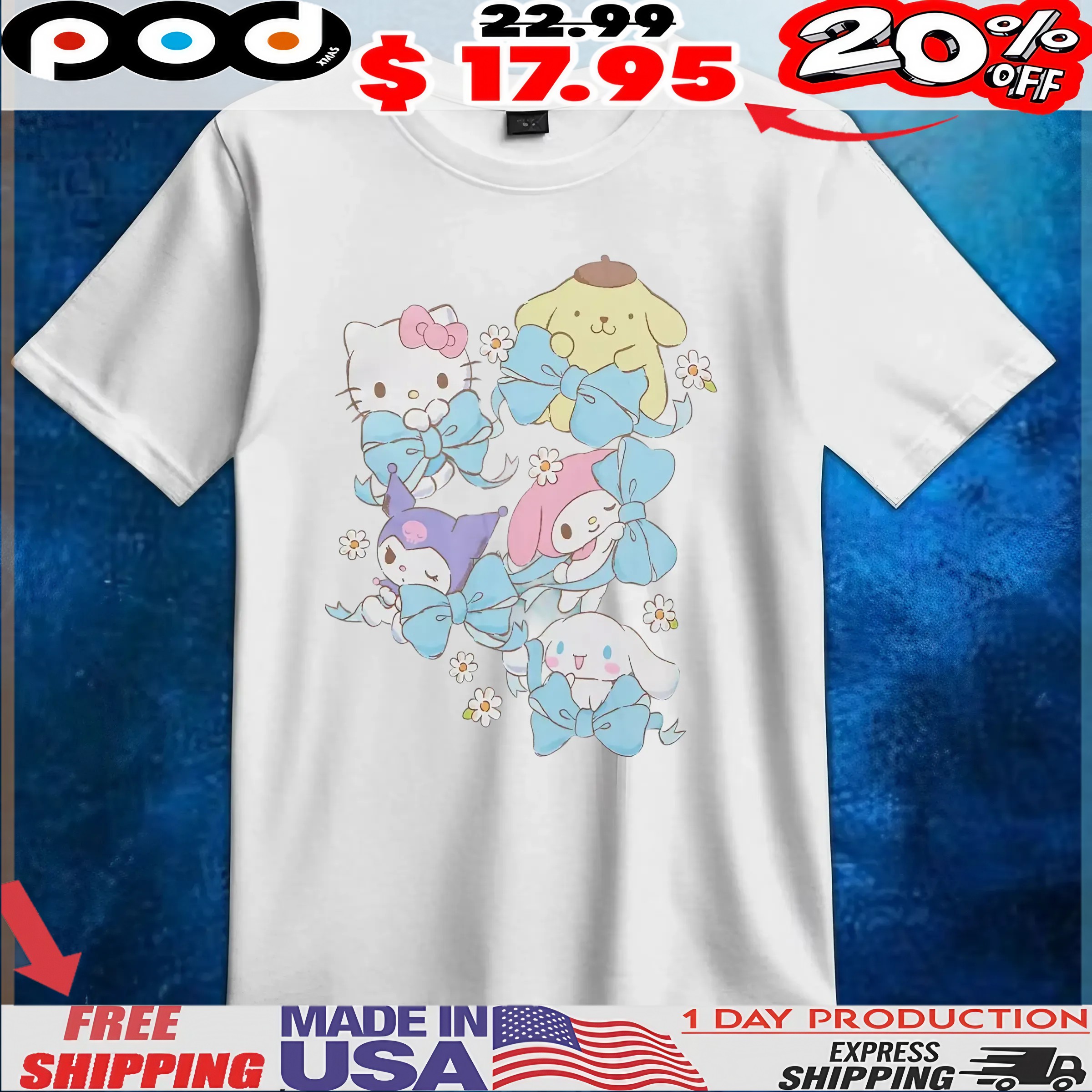 Hello Kitty And Friends Ribbon Cute T Shirt Hello Kitty And Friends Ribbon Cute T Shirt