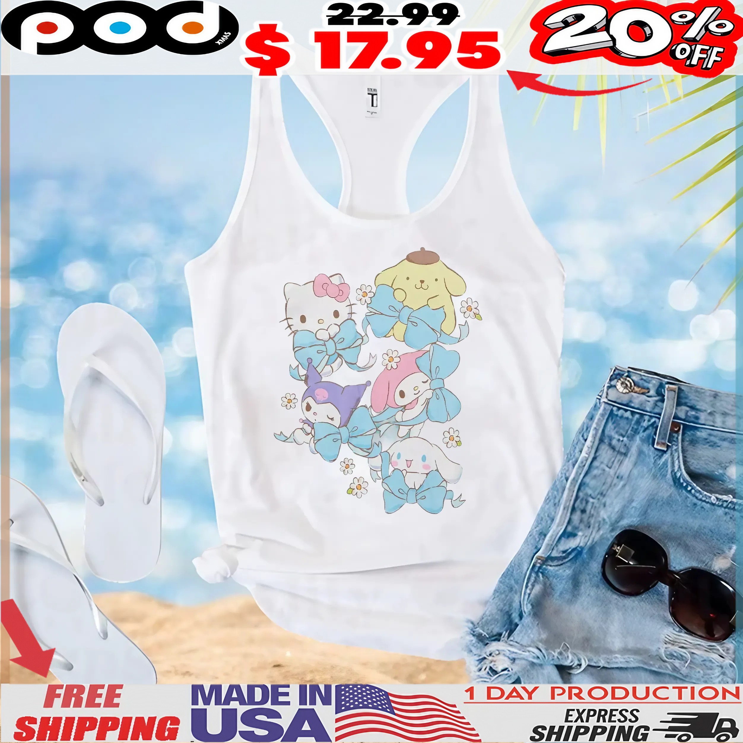 Hello Kitty And Friends Ribbon Cute T Shirt Hello Kitty And Friends Ribbon Cute T Shirt
