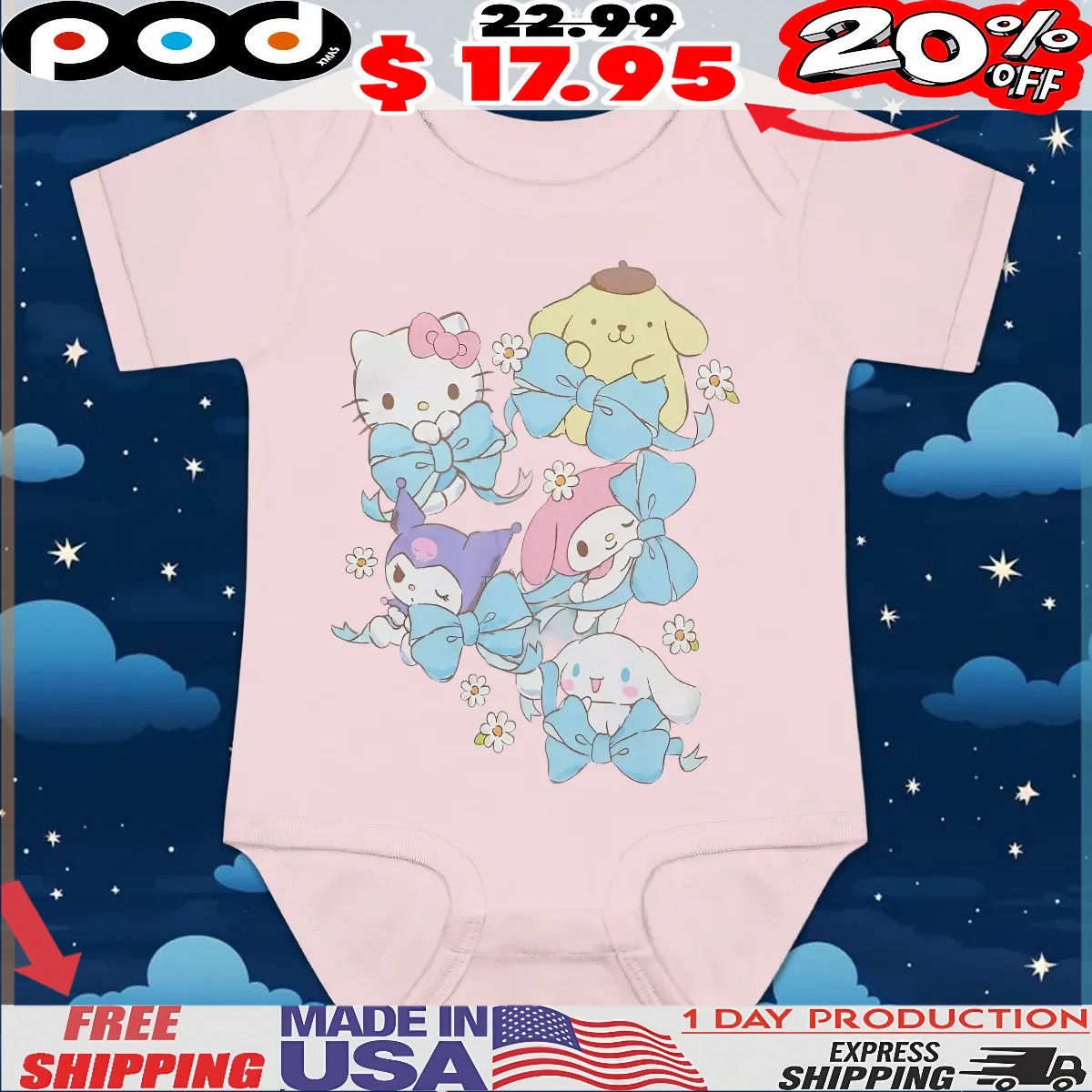 Hello Kitty And Friends Ribbon Cute T Shirt Hello Kitty And Friends Ribbon Cute T Shirt