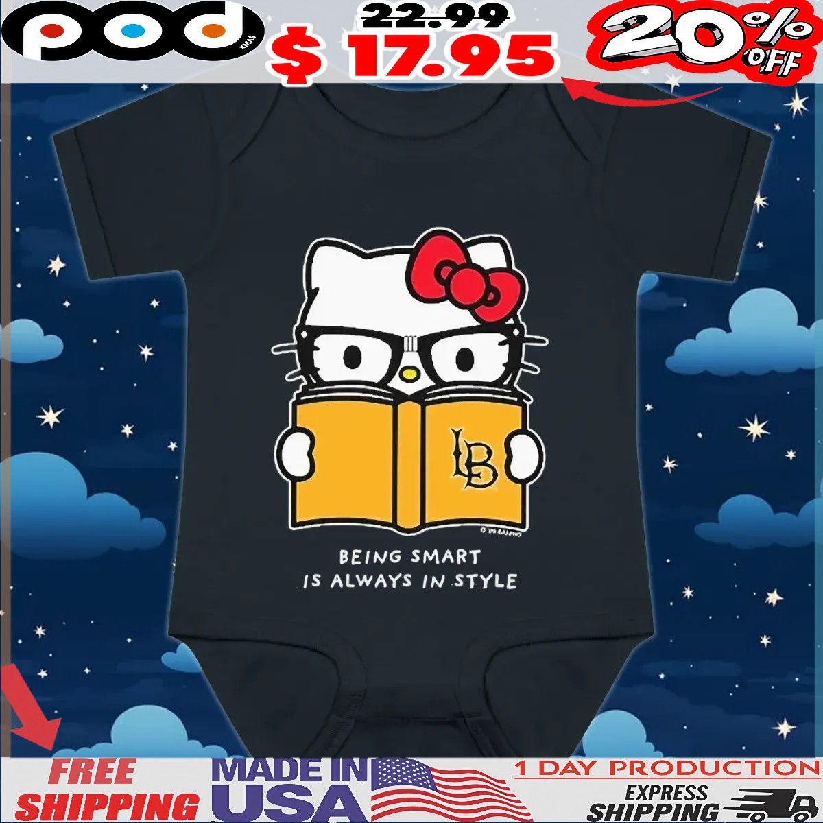 Hello Kitty Reading Book X Long Beach State Being Smart Is Always In Style T shirt