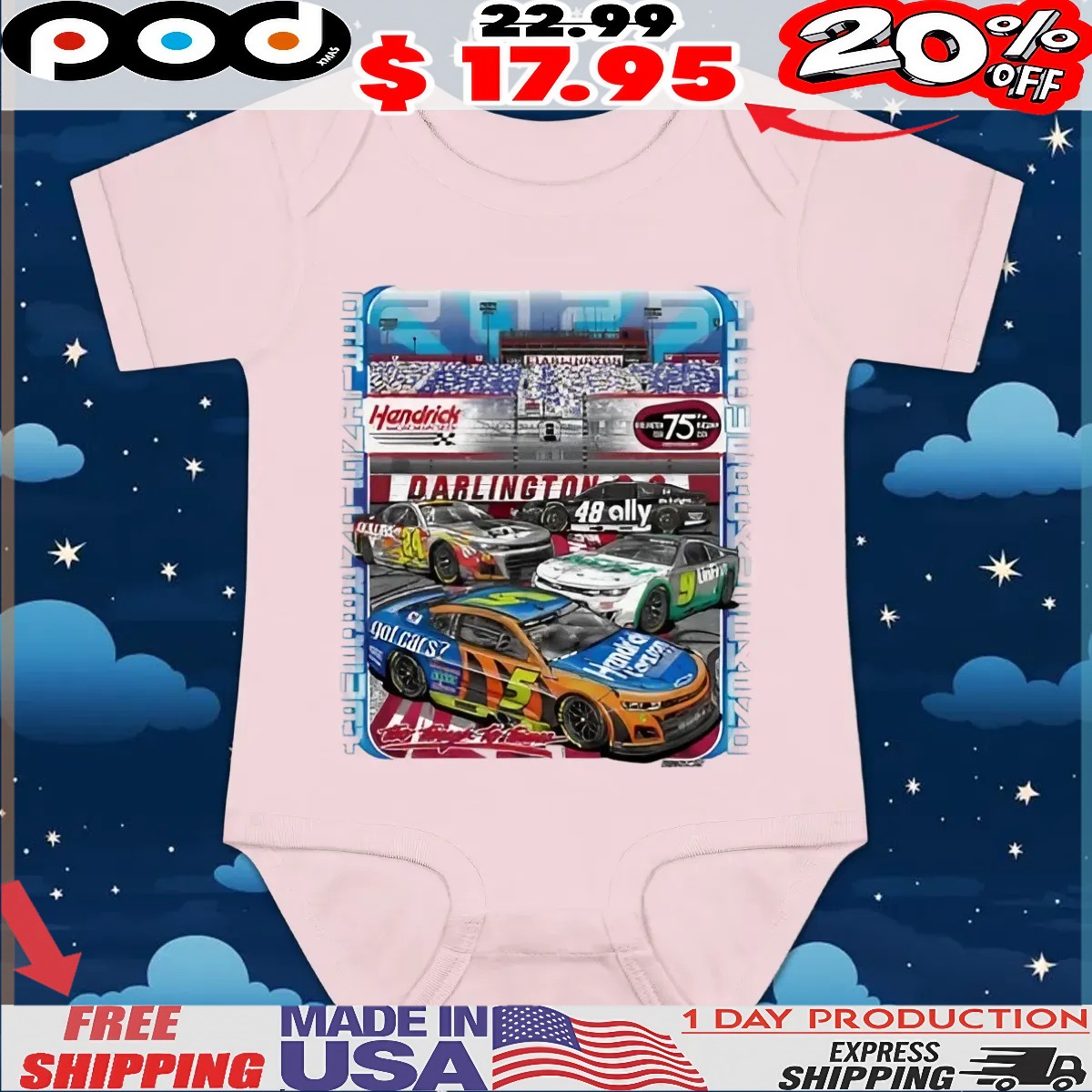 Hendrick Motorsports Darlington 4-car Nascar T Shirt Hendrick Motorsports Darlington 4-car Nascar T Shirt