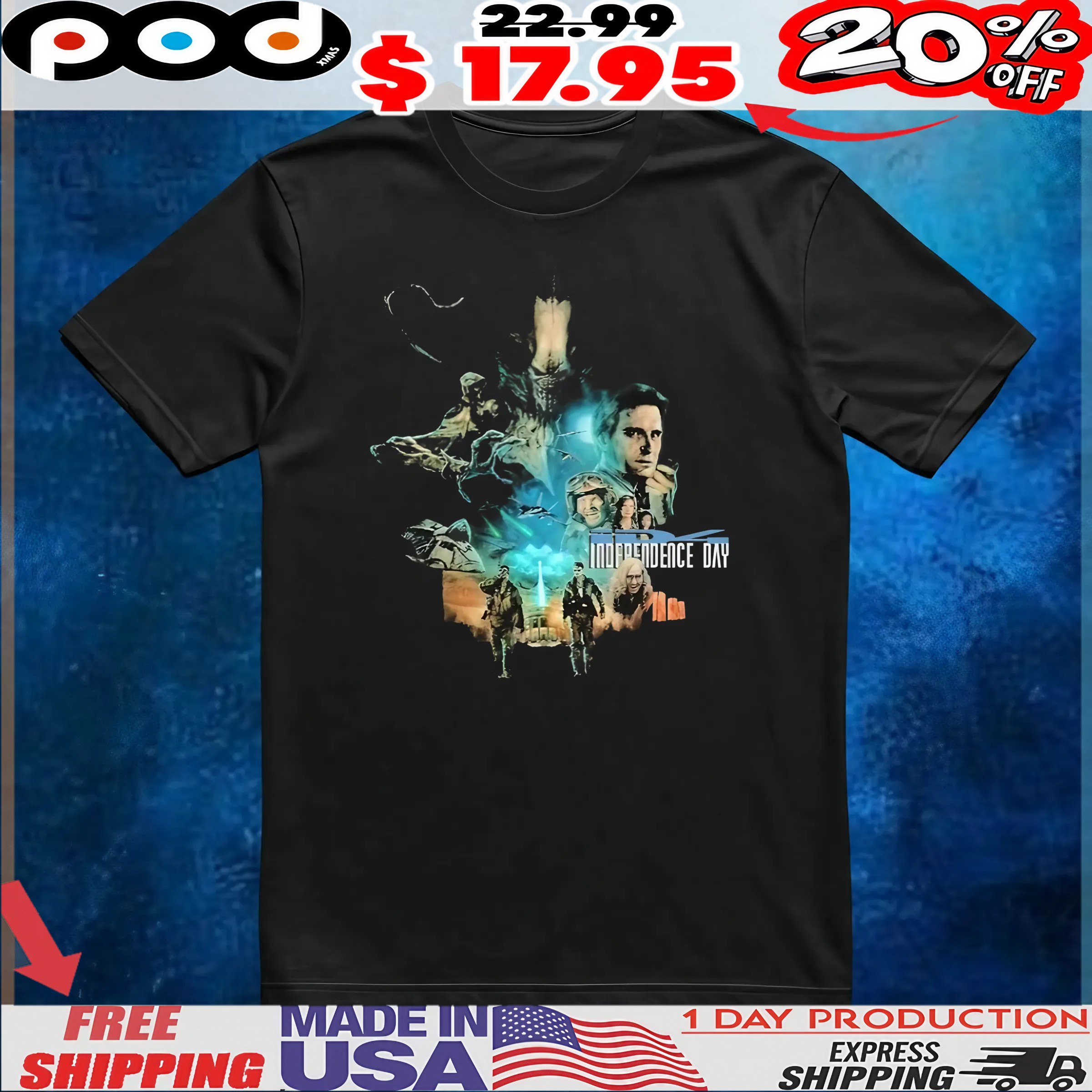 Independence Day Alien Attack Collage T Shirt