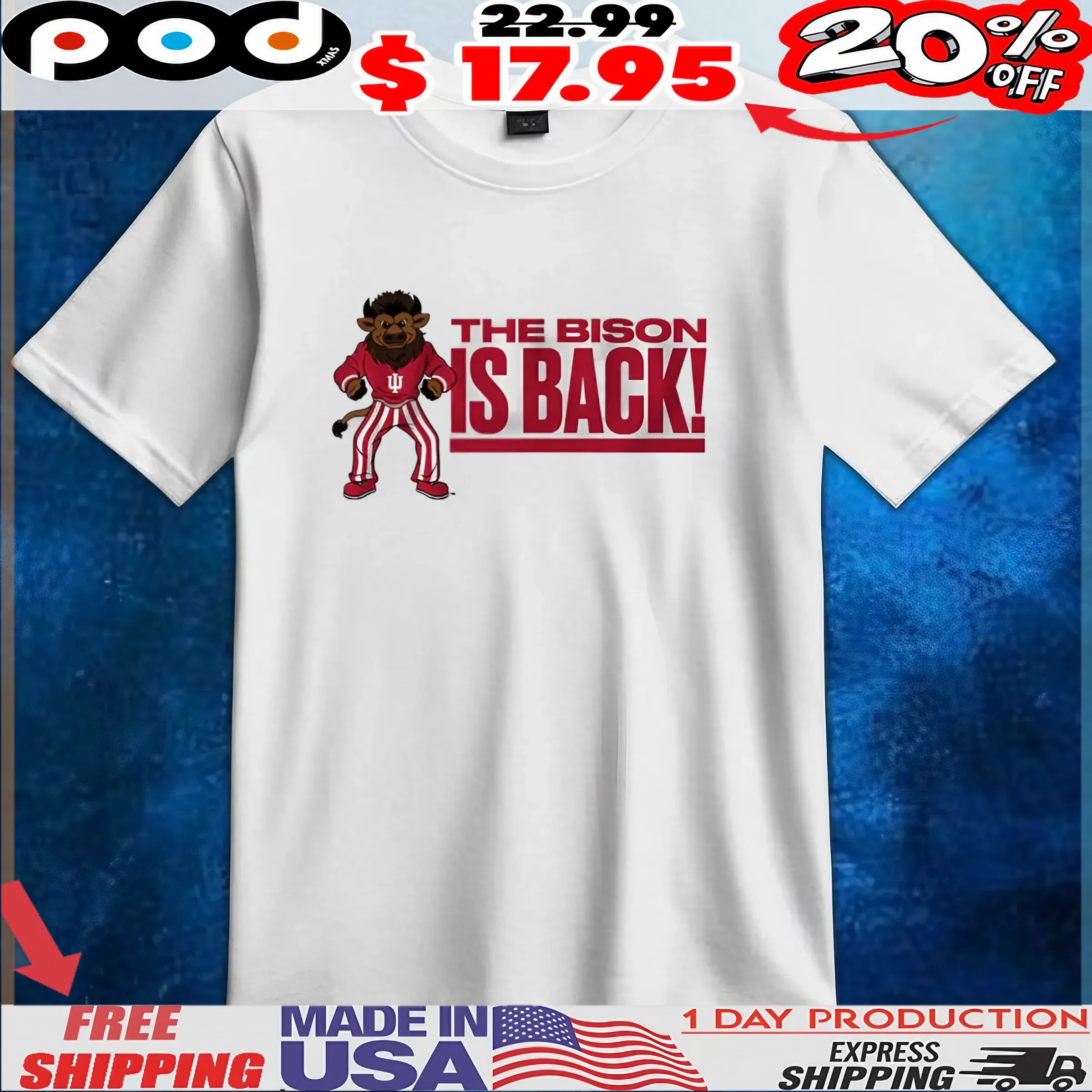 Indiana Hoosiers Hoosier The Bison Is Back Mascot T Shirt Indiana Hoosiers Hoosier The Bison Is Back Mascot T Shirt