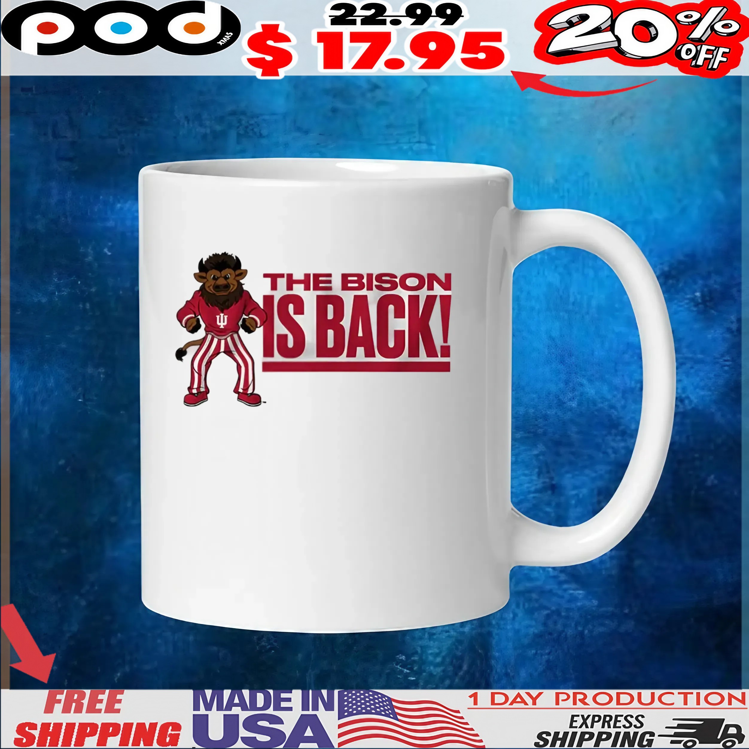Indiana Hoosiers Hoosier The Bison Is Back Mascot T Shirt Indiana Hoosiers Hoosier The Bison Is Back Mascot T Shirt