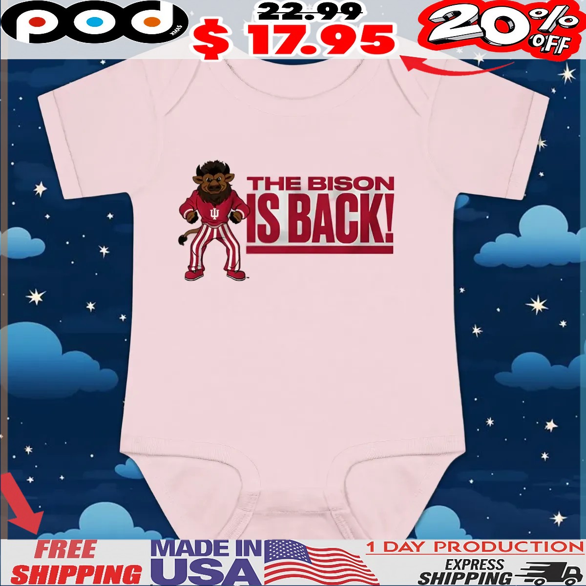 Indiana Hoosiers Hoosier The Bison Is Back Mascot T Shirt Indiana Hoosiers Hoosier The Bison Is Back Mascot T Shirt