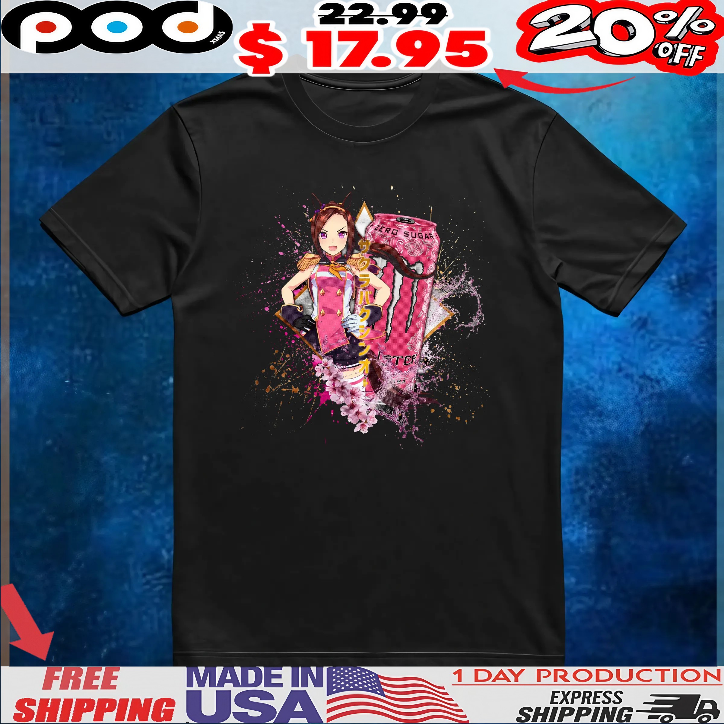 Sakura Bakushin O Uma Musume Pretty Derby Monster Energy Ultra Zero Sugar T Shirt