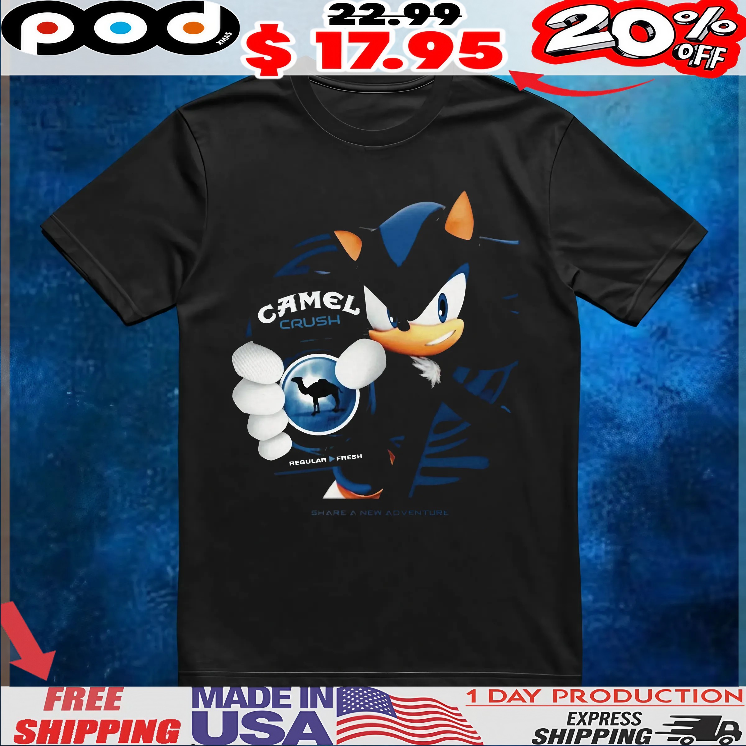 Sonic The Hedgehog Camel Crush Menthol Silver Share A New Adventure T Shirt