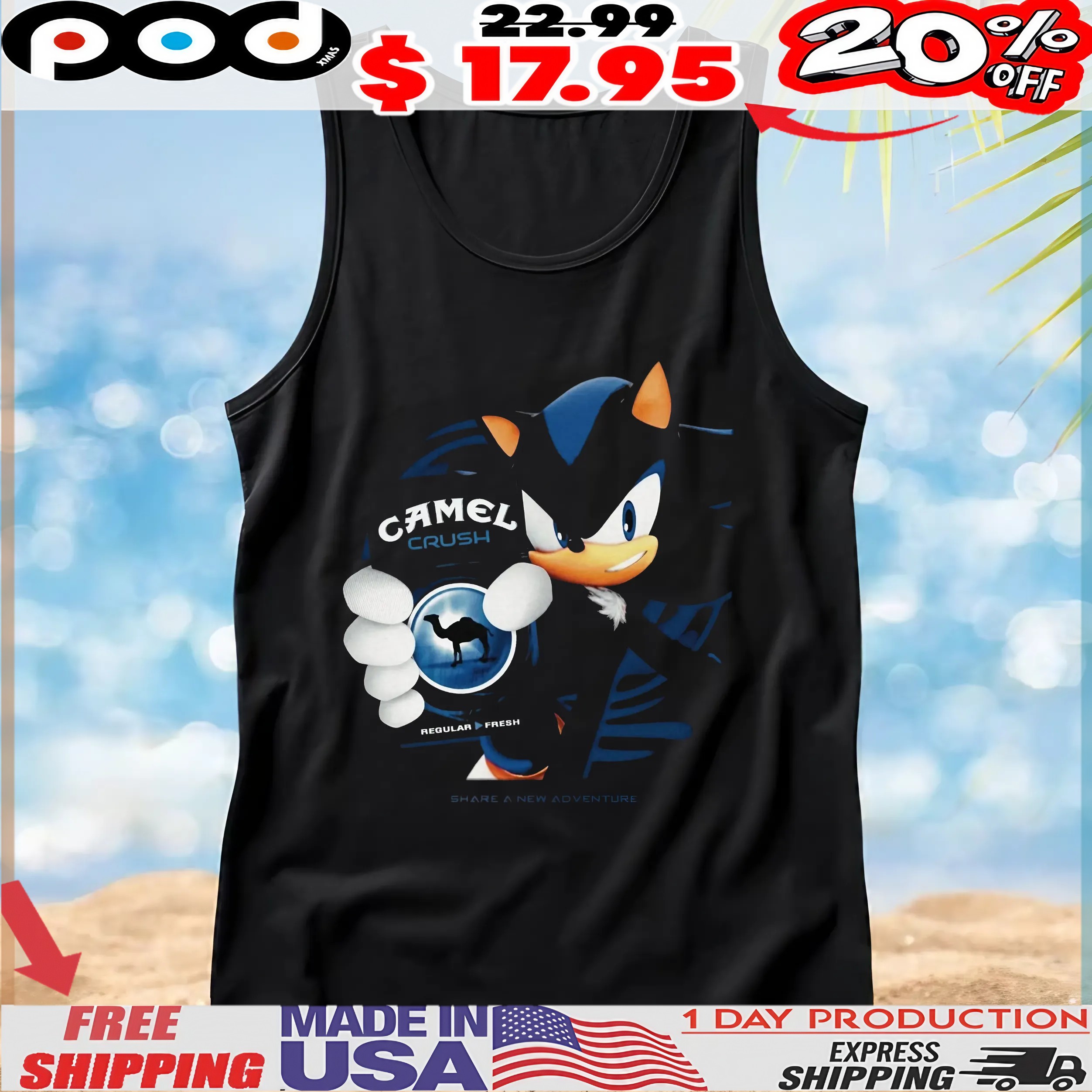 Sonic The Hedgehog Camel Crush Menthol Silver Share A New Adventure T Shirt